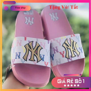 Dép unisex 𝐌𝐋𝐁 𝗡𝗬 ❤️TẶNG VỚ❤️ dép mlb bóng chày quai ngang thể thao nữ Thêu NY-NY nỗi màu hồng