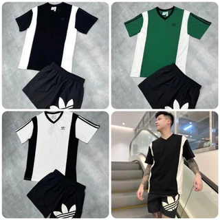 Bộ quần áo cộc nam adidas phối viền vai áo cực chất - Set bộ hè nam adidas phối viền hông 3 màu cao cấp