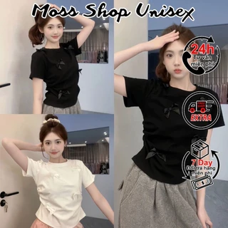 Áo croptop body thun gân dành cho nữ họa tiết đính Nơ 3 màu siêu xinh chuẩn phong cách Hàn QUốc _ MOSSSHOP