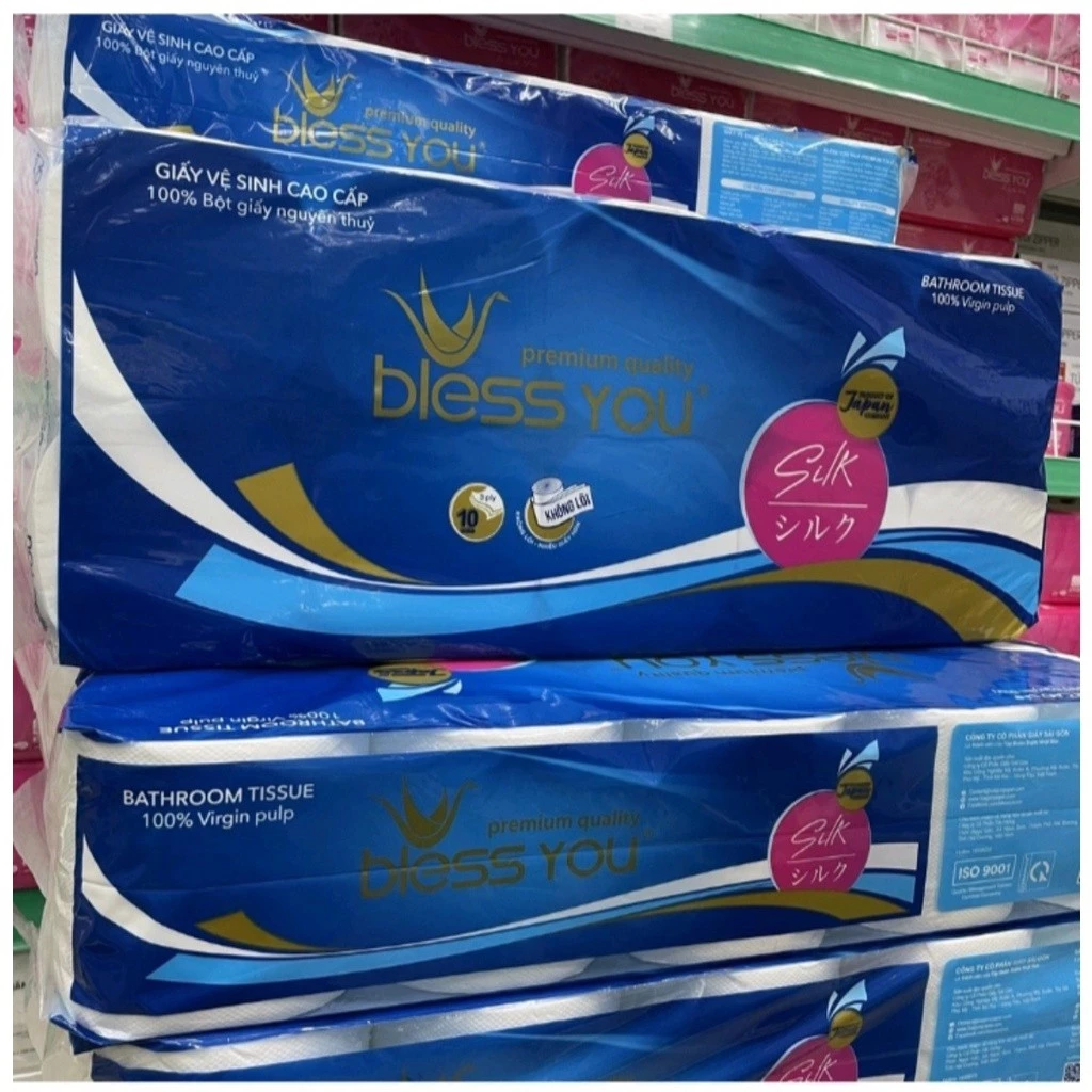 Lốc 10 cuộn giấy vệ sinh Bless You Silk  không lõi / hàng chính hãng - G411