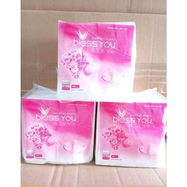 Khăn ăn  Napkin cao cấp Bless You alavie 23x23 100 tờ ( kích thước giấy không phải kích thước gói)