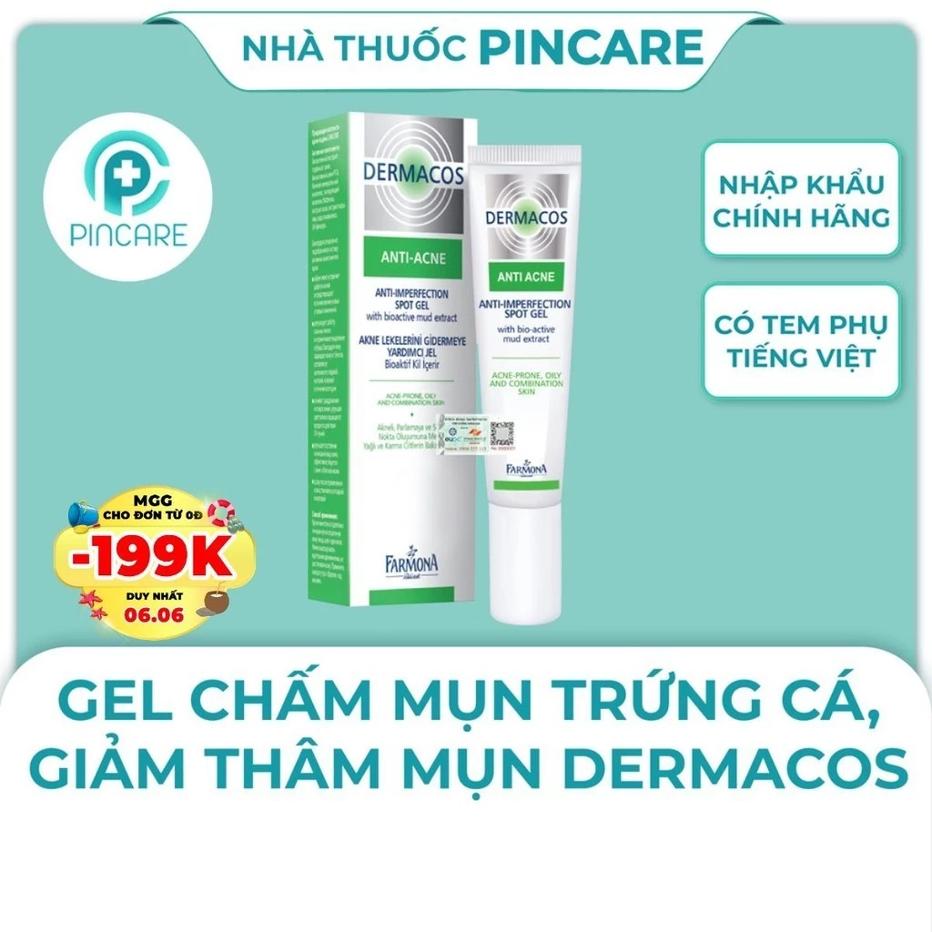 Gel chấm mụn giảm viêm Dermacos Anti Acne Anti Imperfection Spot Gel 15ml - Hàng chính hãng - Nhà thuốc PinCare