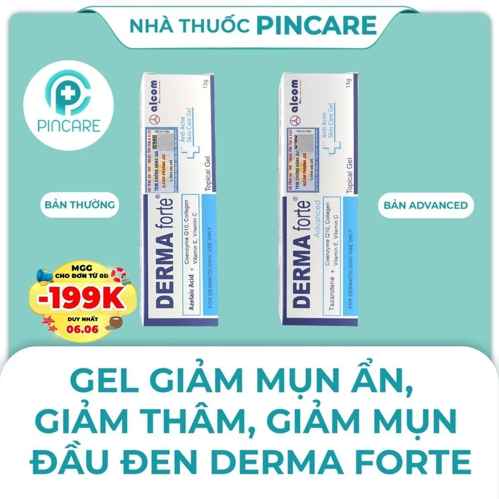 Derma Forte Gel 15g và Derma Forte Advanced 15g Giảm mụn giảm thâm mụn - Derma Forte Chính hãng - Nhà thuốc PinCare