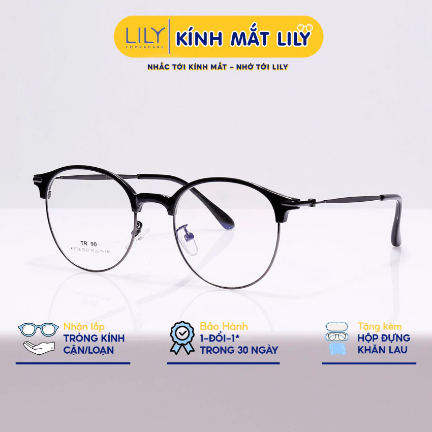 Gọng kính cận nam nữ LILYEYEWEAR mắt kính tròn gọng kính kim loại màu sắc thời trang 272336