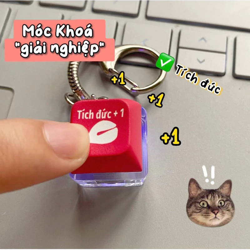 🎀 yakult 🎀Móc Khoá Cute Bàn Phím Cơ Tích Đức Có Đèn - Móc Khoá Keycap Quà Tặng Phụ Kiện Dễ Thương