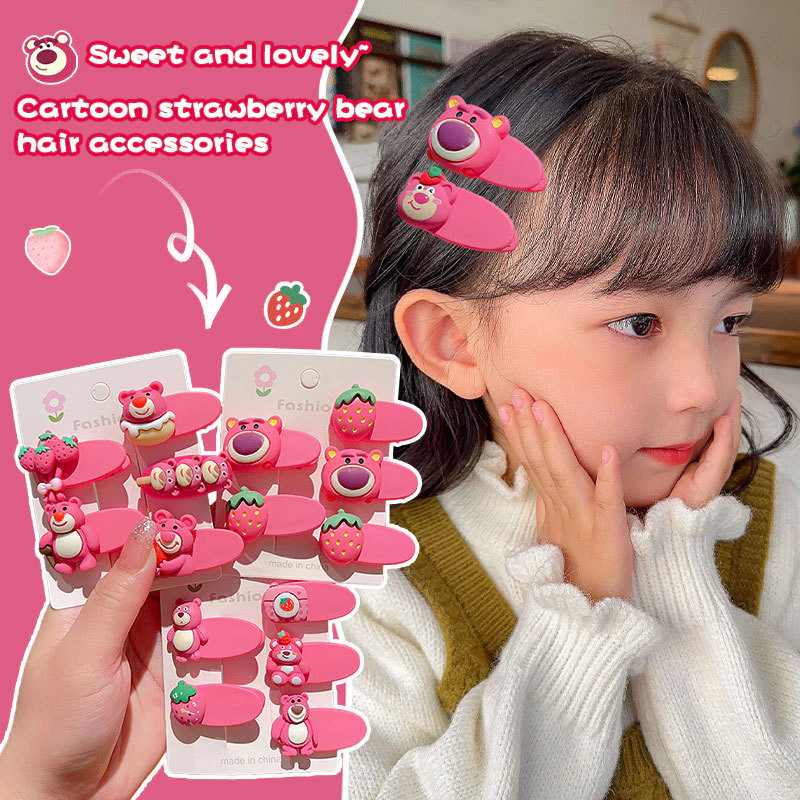 🎀 yakult 🎀Vỉ cặp tách bầu dục 5 chi tiết gấu dâu