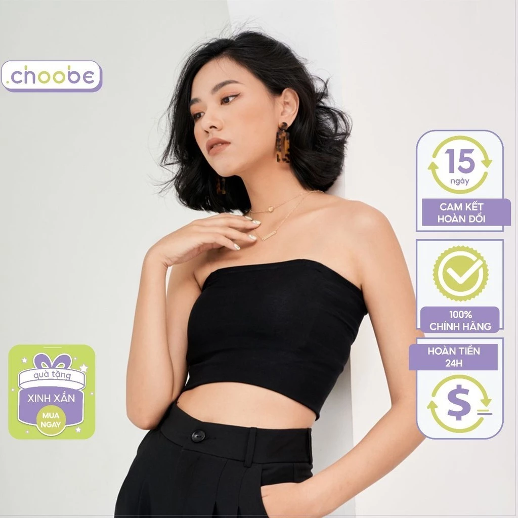 Áo quây ngực Choobe không đệm áo ống thun trơn croptop nữ dáng ôm màu đen trắng đỏ trơn không dây A15