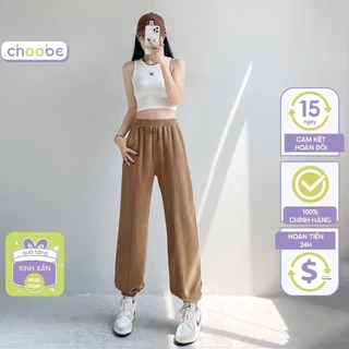 Quần jogger nữ Choobe bom unisex kiểu gân dây rút vải dày dặn ống rộng bo gấu dáng dài cạp chun thể thao tập gym Q52