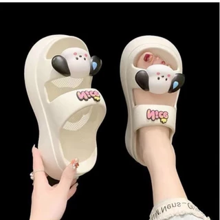 Dép bánh mì nữ nâng đế 5cm kiểu 2 quai ngang thời trang hoạ tiết chú chó đi mưa unisex ulzzang-giày dép 555