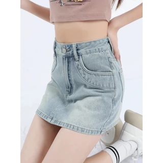 Chân Váy Jeans Xanh Bạc, Chân Váy Chữ A Thiết Kế 2 Viền Túi HOT CV106