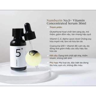Tinh Chất numbuzin No.5 + Vitamin Concentrated Đậm Đặc Trắng Da Mờ Thâm Nám Serum 30ml- TTC Beauty NEW