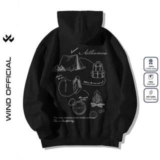 Áo hoodie unisex form rộng WIND Cắm Trại nỉ Bông thời trang nam oversize thu đông