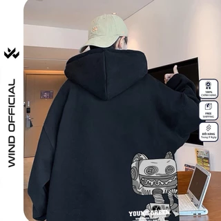 Áo hoodie unisex form rộng WIND ROBOTA nỉ Bông thời trang nam oversize thu đông