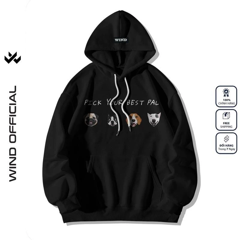 Áo hoodie unisex form rộng 4 DOGS nỉ Bông nam nữ oversize ulzzang