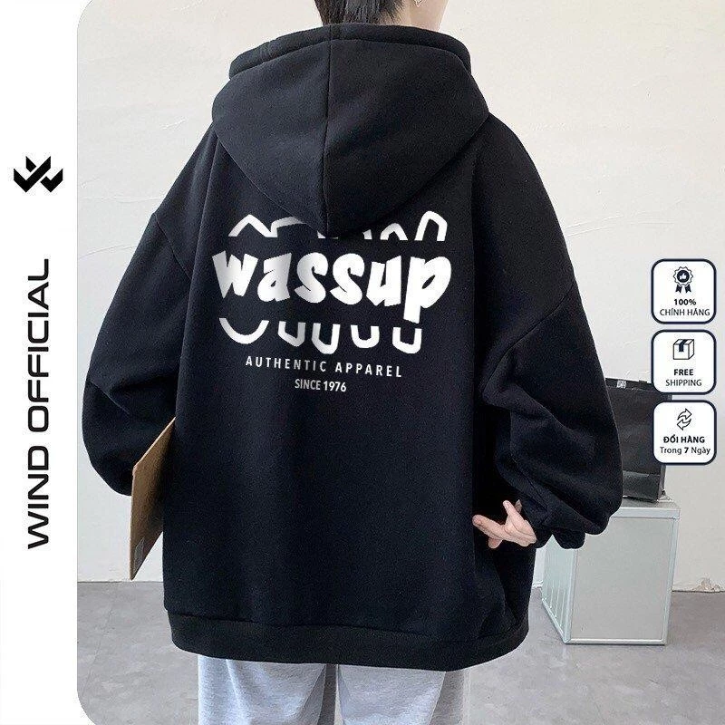 Áo khoác zip WIND WASSUP form rộng Unisex Hoodie dây kéo nam nữ oversize