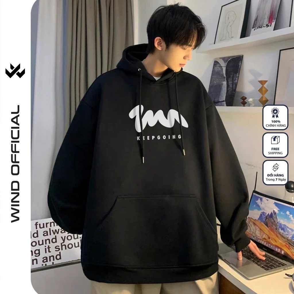 Áo Hoodie unisex form rộng WIND nỉ bông GOING thời trang thu đông nam oversize