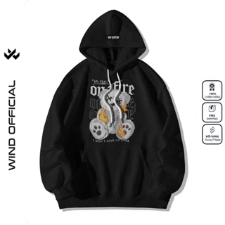 Áo hoodie unisex form rộng WIND On Fire Bear nỉ bông thời trang nam nữ oversize