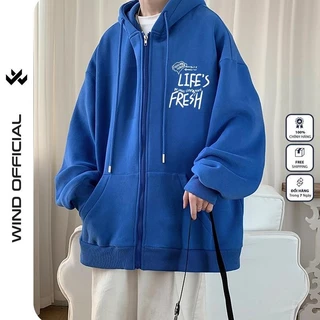 Áo khoác nỉ zip form rộng WIND Unisex LIFE Hoodie dây kéo nam nữ oversize