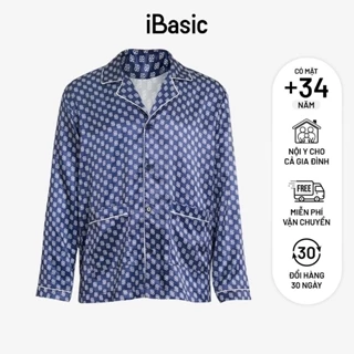 Áo mặc nhà nam pyjama lụa satin tay dài hoạ tiết icon iBasic HOMM016T