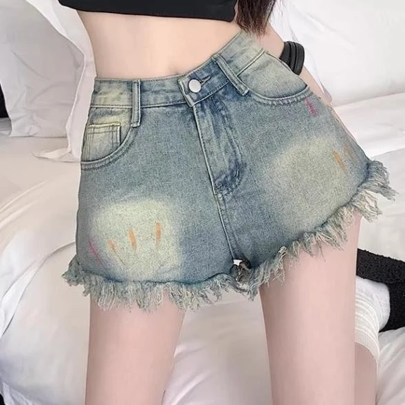 Quần Short Jeans Nữ , Quần Đùi Nữ Chất Liệu Jeans Phối Vẩy Sơn Tua Rua Cực Xinh Kute L26