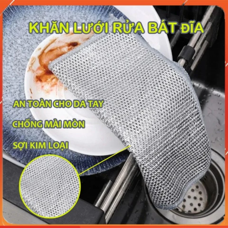 Khăn Lưới Dùng Lau Bát Chén Dĩa, Cọ Rửa Xoong Nồi, Chất Liệu Sợi Kim Loại Chống Bám Dầu Tiện Dụng Trong Nhà Bếp   _GD888