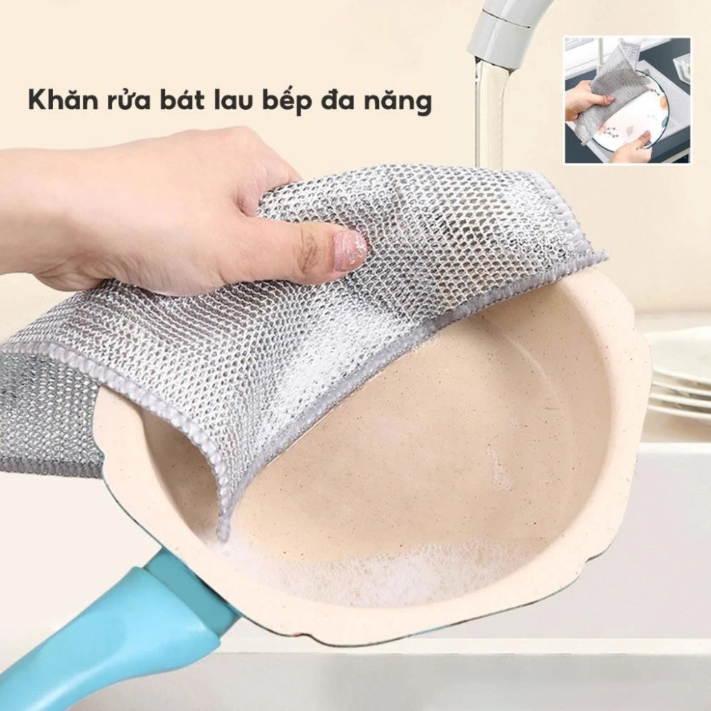 Combo 10 Giẻ Lau Bếp Dây Kim Loại, Lưới Lau Bồn Rửa Chén Bát, Tấm Cọ Rửa Đa Năng