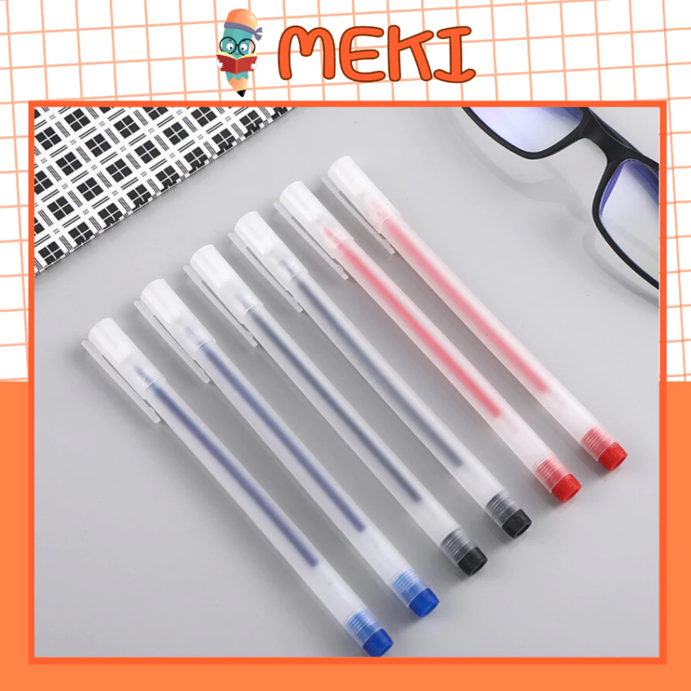 Bút Gel MEKI Bút Bi Nước Mực Gel Đen Xanh Đỏ Khô Nhanh Ngòi 0.5mm, Mực Đều, Nét Chữ Đẹp Đủ Màu A8322