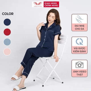 Bộ đồ ngủ nữ Pijama lụa mặc nhà VINGO tay ngắn quần dài dáng suông thanh lịch H217 VNGO