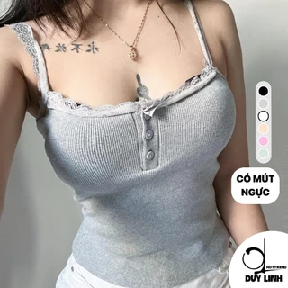 Áo 2 dây croptop ren phối nút có mút ngực DUY LINH áo đi biển nữ nhiều màu vải mềm mịn mát 2D3