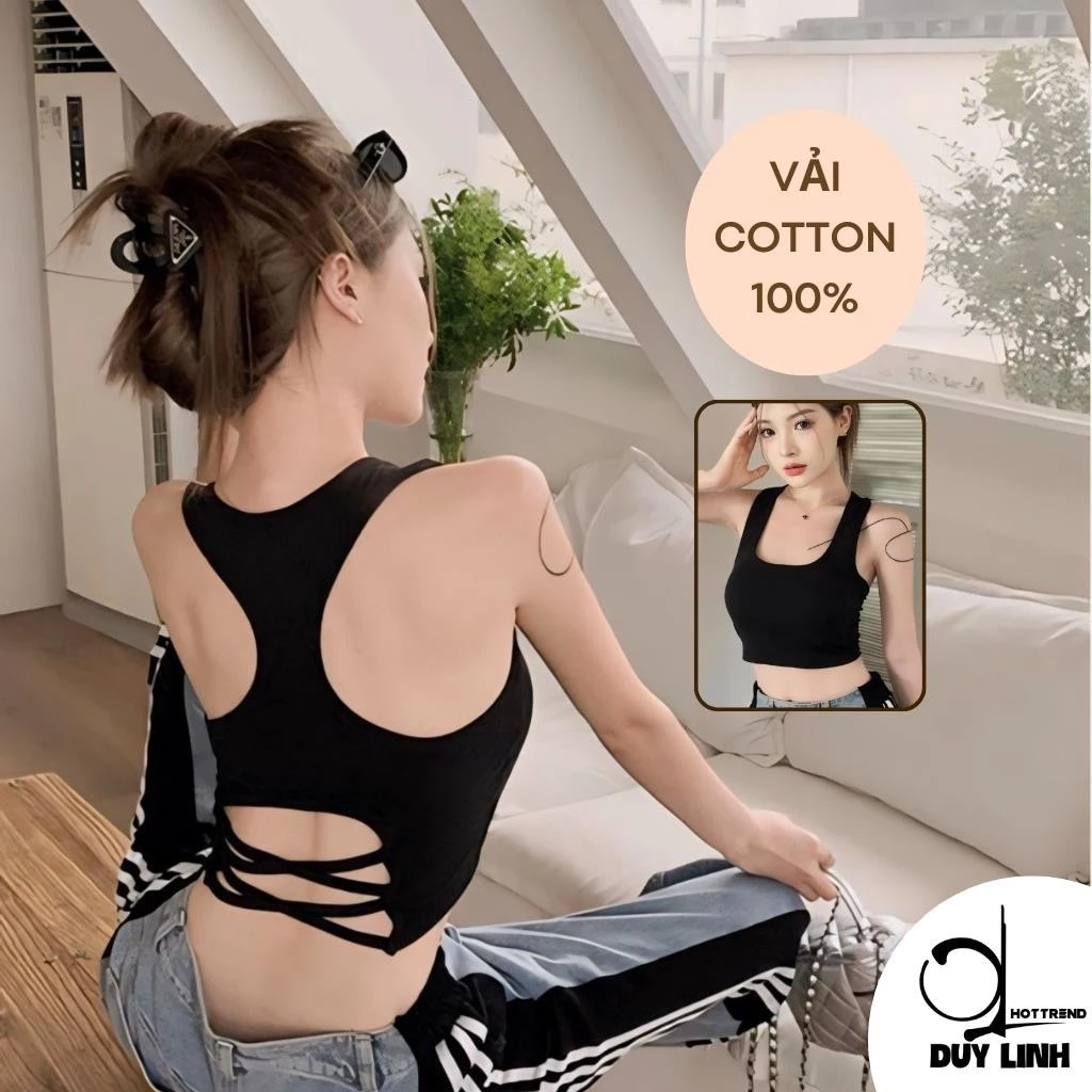 Áo ba lỗ nữ cổ U lưng đan dây vải cotton dày dặn DUY LINH croptop 2 dây đi biển cực xinh vải mát 3L5