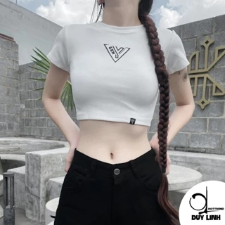 Áo croptop ngắn tay cổ tròn in hoạ tiết vải cotton dày dặn DUY LINH áo thun nữ ôm body C01