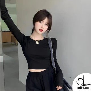 Áo croptop tay dài đơn giãn màu trơn ôm body tôn dáng chất vải cotton mềm mịn mát DUY LINH ADT25