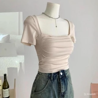 24 Áo Croptop Cổ Vuông Nhún Ngực, Áo Croptop Cộc Tay Ôm Body Sexy