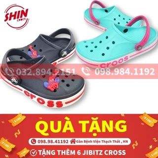 dép cross cho bé BAYA💖FREESHIP💖ddép cross cho bé họa tiết 2 màu xanh dương và xanh neon tặng thêm 6jibitz cross baya kid