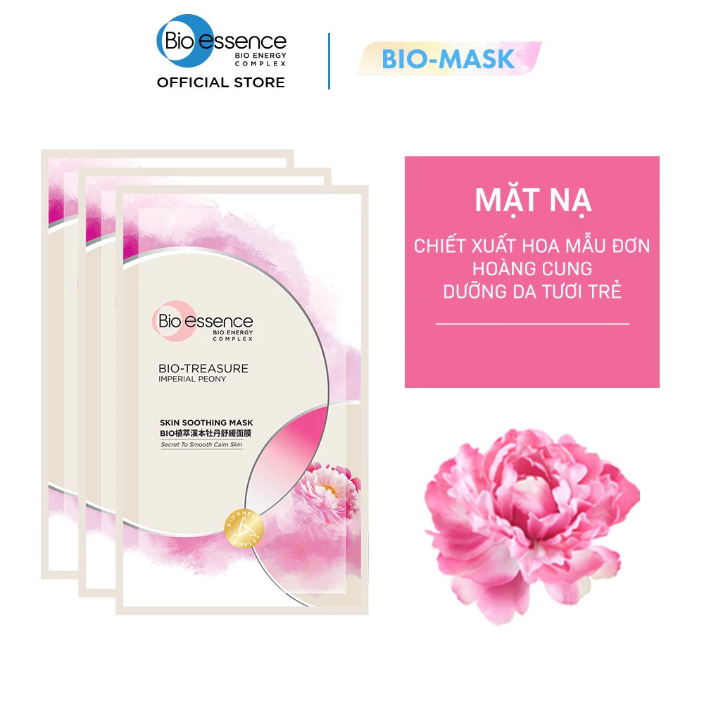 [GIFT] Combo 12 miếng mặt nạ dưỡng da tươi trẻ Bio-essence Skin Soothing Mask mẫu đơn hoàng cung (20ml)