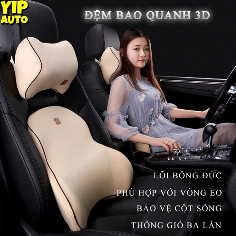 Bộ đệm cổ lưng xe hơi YIPAUTO dựa lưng và đầu xe hơi đệm đỡ cổ xe ô tô bộ đệm cổ lưng xe ô tô gối tựa lưng ô tô cao cấp