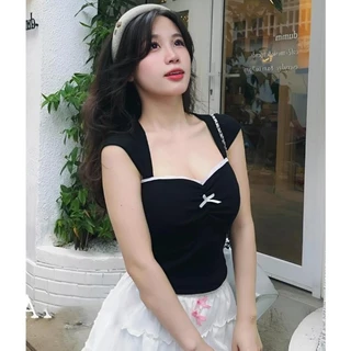 15 Áo Ống Tube Đính Nơ Khoét Lưng, Áo Thun Nhún Ngực Viền Ren Kiểu Lolita Form Ôm Thời Trang