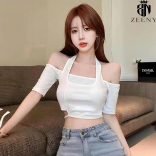 23 Áo Croptop Trễ Vai Cổ Yếm, Áo Kiểu Nữ Phối Dây Eo Hở Lưng Sexy Quyến Rũ tay Ngắn