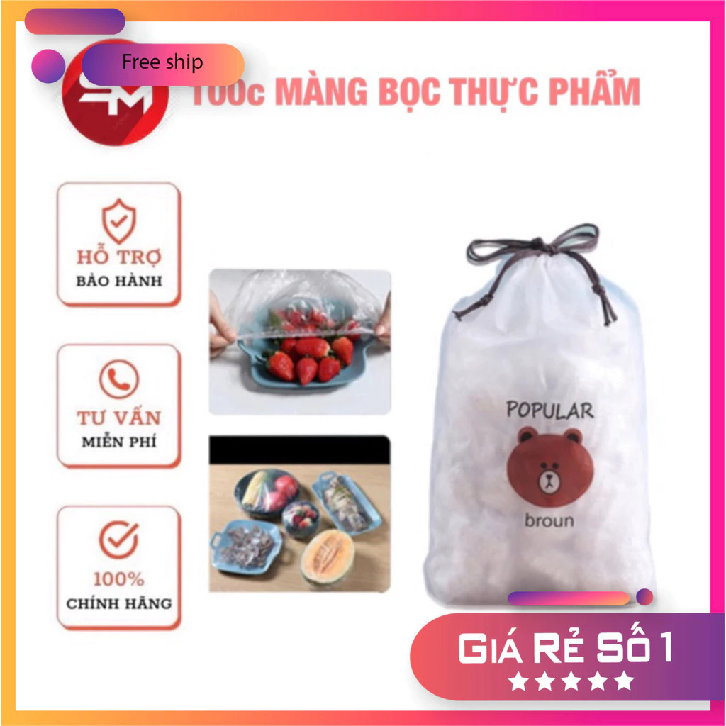 [FreeShipp] Màng bọc thực phẩm co giãn set 100 chiếc siêu dai có chun hình túi gấu