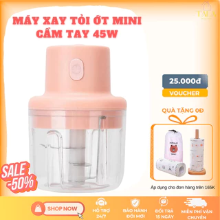 Máy Xay Tỏi Hồng 250ml - Máy Xay Mini Công Suất 45W, Sử Dụng Pin Sạc Li-on, Xay Tỏi Ớt Hành Ngò Cầm Tay Đa Năng