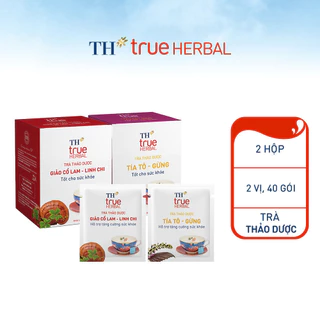 Bộ 2 hộp Trà thảo dược Giảo cổ lam – Linh chi & Trà Tía tô – Gừng TH True Herbal (40 gói)