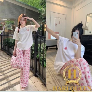 Set nữ cute mặc ở nhà HARIQUEEN - Sét áo phông lợn hồng kèm quần heo hồng dễ thương