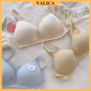 Áo ngực nữ cotton không gọng mỏng hình gấu - Áo lót nữ 3/4 màu tươi tắn 3 nấc cài VALICA A203