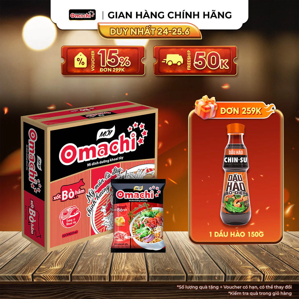 Mì Omachi Xốt Bò Hầm Gói - Thùng 30 Gói x 80g