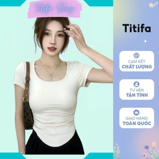 Áo Thun Nữ Vạt Bầu Nhún Eo Siêu Xinh Áo Kiểu Cổ Vuông Chất Vải Thun - Titifa Shop