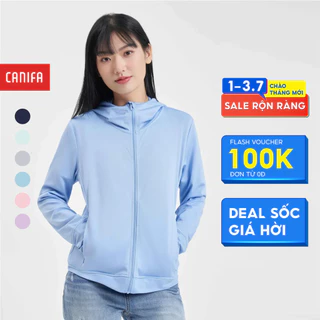 Áo chống nắng nữ CANIFA có mũ cổ cao kéo khoá túi 2 bên chất liệu polyester mẫu mới 2024 6OT24S002