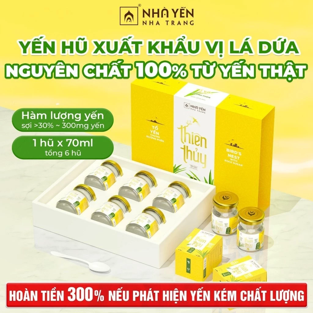 Combo 5 hộp Nước yến chưng đường phèn Thiên Thủy Xuất Khẩu Vị Lá Dứa Hộp 6 lọ - Nhà Yến Nha Trang