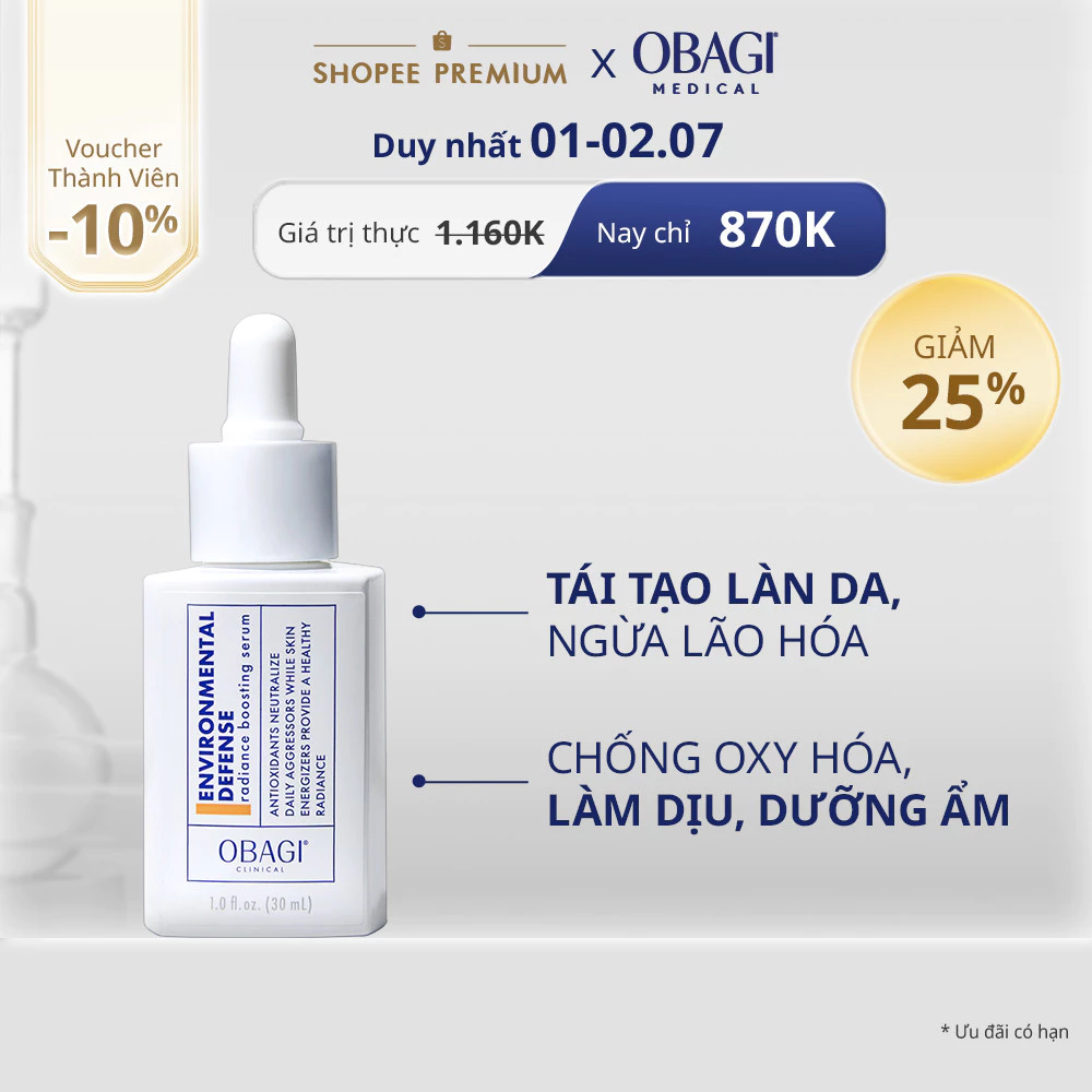 Tinh Chất Dưỡng & Bảo Vệ Da Khỏi Các Tác Nhân Môi Trường Obagi Clinical Environmental Defense Radiance Boosting 30ml