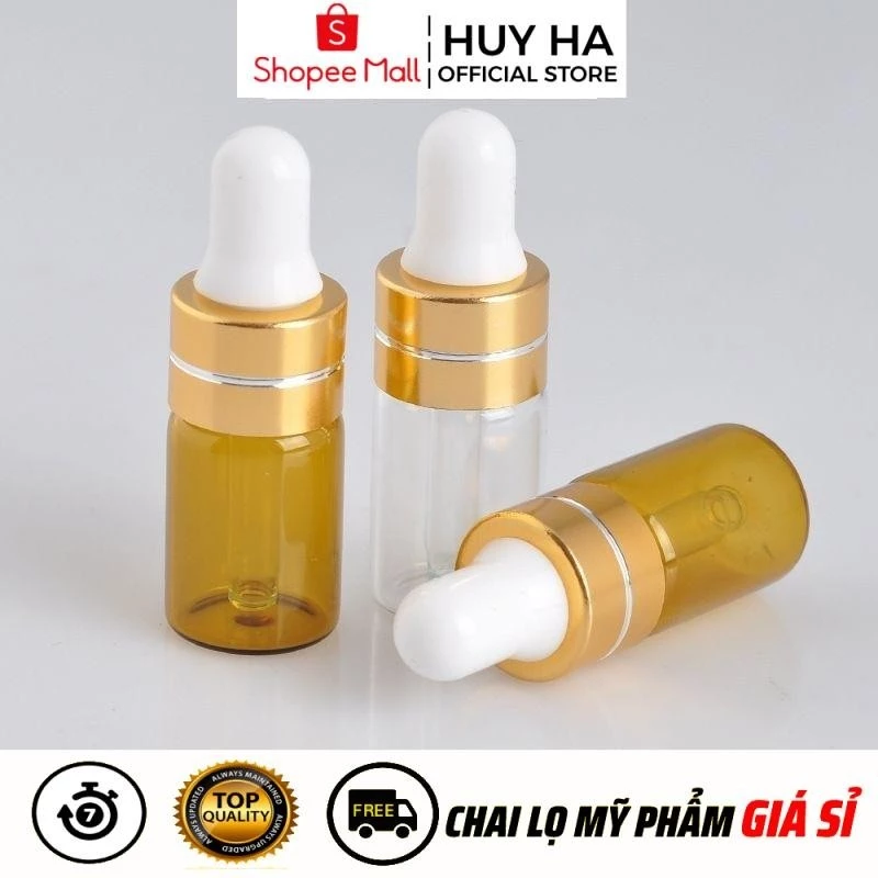 Chai Lọ Chiết Serum HUY HA COSMETIC PACKAGING [2ml,3ml,5ml] Đựng Tinh Dầu Thủy Tinh Mỏng Khoen Vàng Chiết Mỹ Phẩm