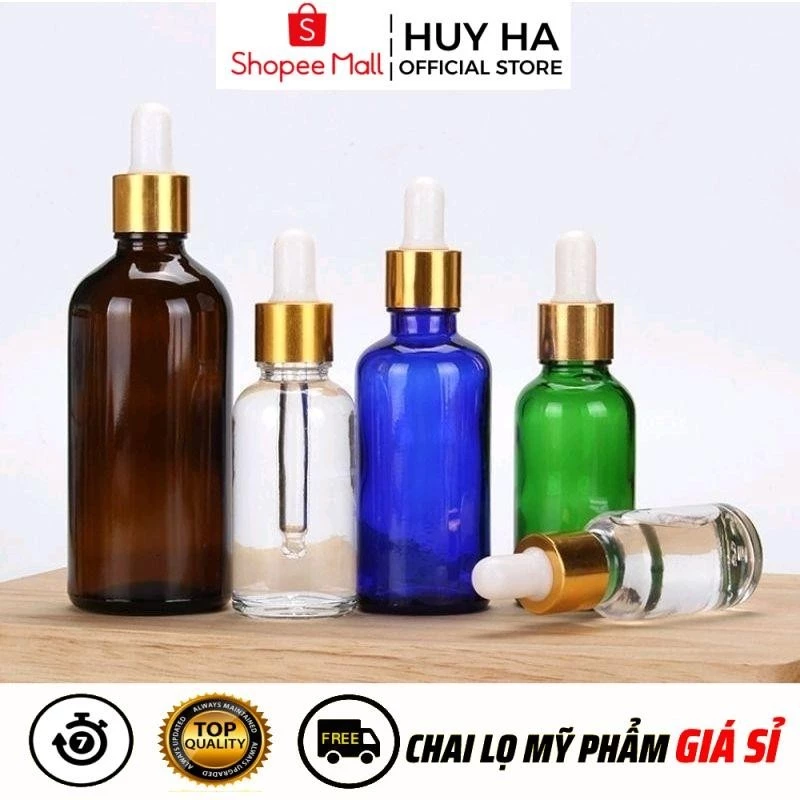 Chai Lọ Chiết Serum [100ml] Đựng Tinh Dầu Thủy Tinh Nắp Bóp Giọt HUY HA COSMETIC PACKAGING